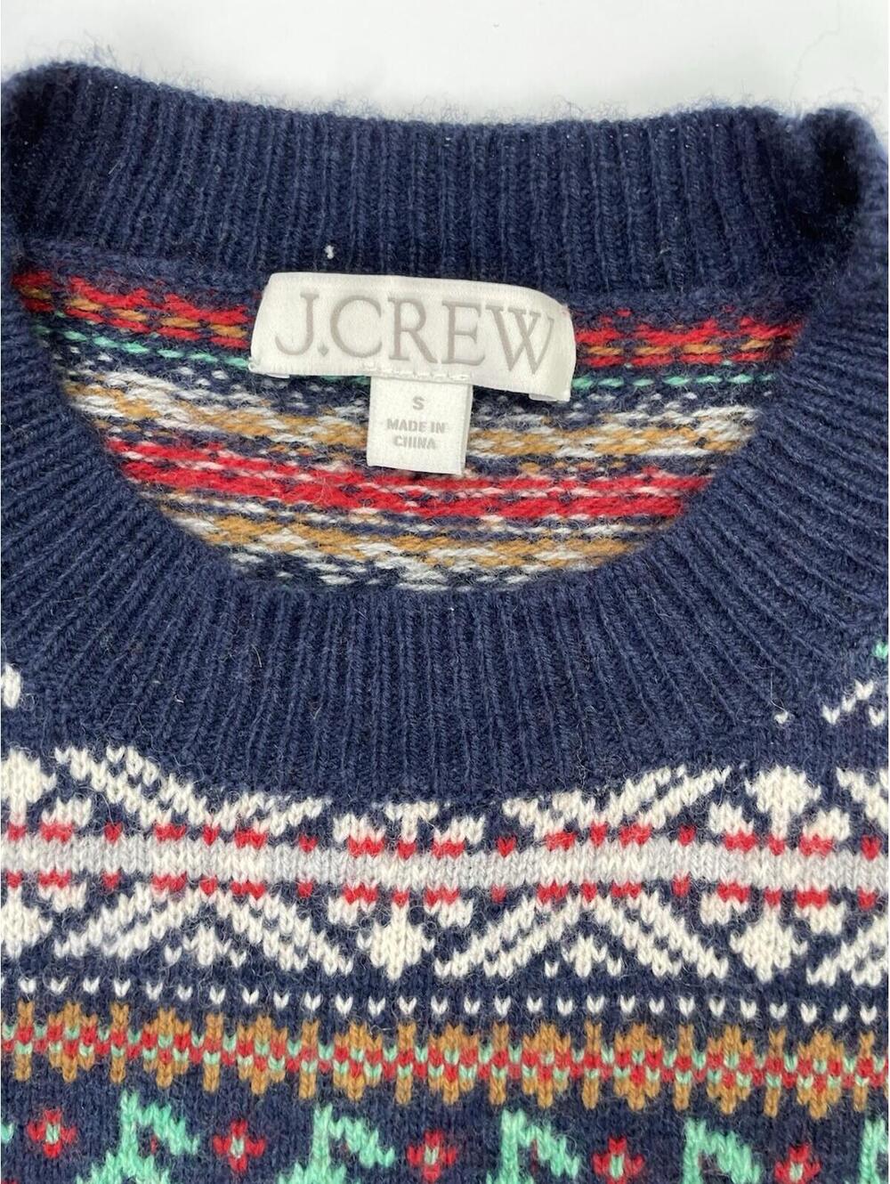 J. Crew Puff Sleeve Fair isle Crew Neck Sweater Navy Cherries Size Small - Picture 5 of 9